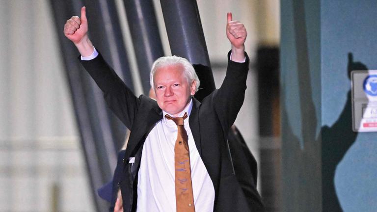 WikiLeaks-Gründer Julian Assange in Canberra, aufgenommen am 26.06.2024