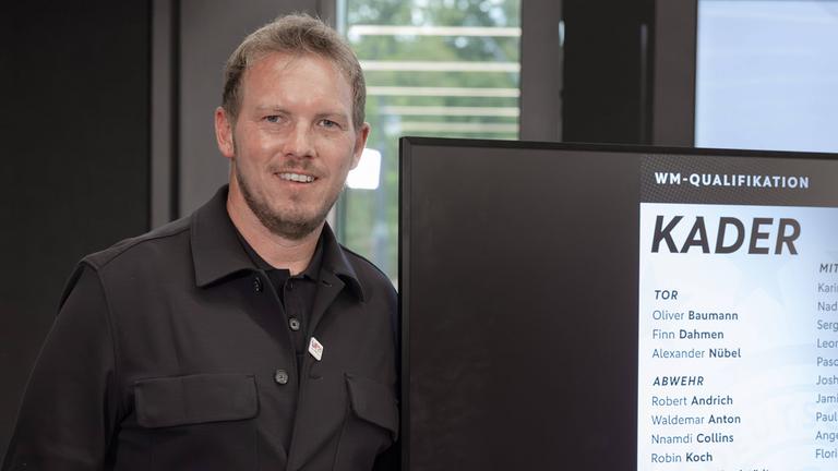 Frankfurt am Main: Bundestrainer Julian Nagelsmann gibt auf dem DFB-Campus den Kader für die WM-Qualifikationsspiele gegen die Slowakei und Nordirland bekannt – am 27.08.2025.Frankfurt am Main: Bundestrainer Julian Nagelsmann gibt auf dem DFB-Campus den Kader für die WM-Qualifikationsspiele gegen die Slowakei und Nordirland bekannt – am 27.08.2025.