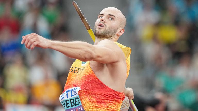 Julian Weber (Deutschland) im Speerwurf-Finale. 