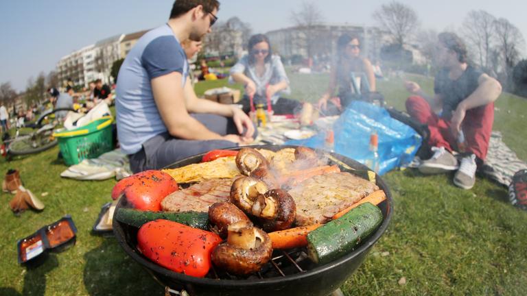Junge Leute grillen im Park