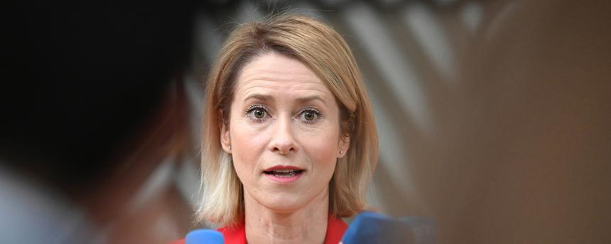 Kaja Kallas, EU-Außenbeauftragte und Vizepräsidentin in der Kommission, spricht zur Journalisten im Gebäude des European Council (Europäischer Rat) in Brüssel am 11.05.2026.