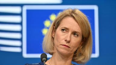 EU Vizepräsidentin für Außen- und Sicherheitspolitik, Kaja Kallas, gibt im Anschluss an eine Tagung des Rates „Auswärtige Angelegenheiten“ (Verteidigung) in Brüssel eine Pressekonferenz.