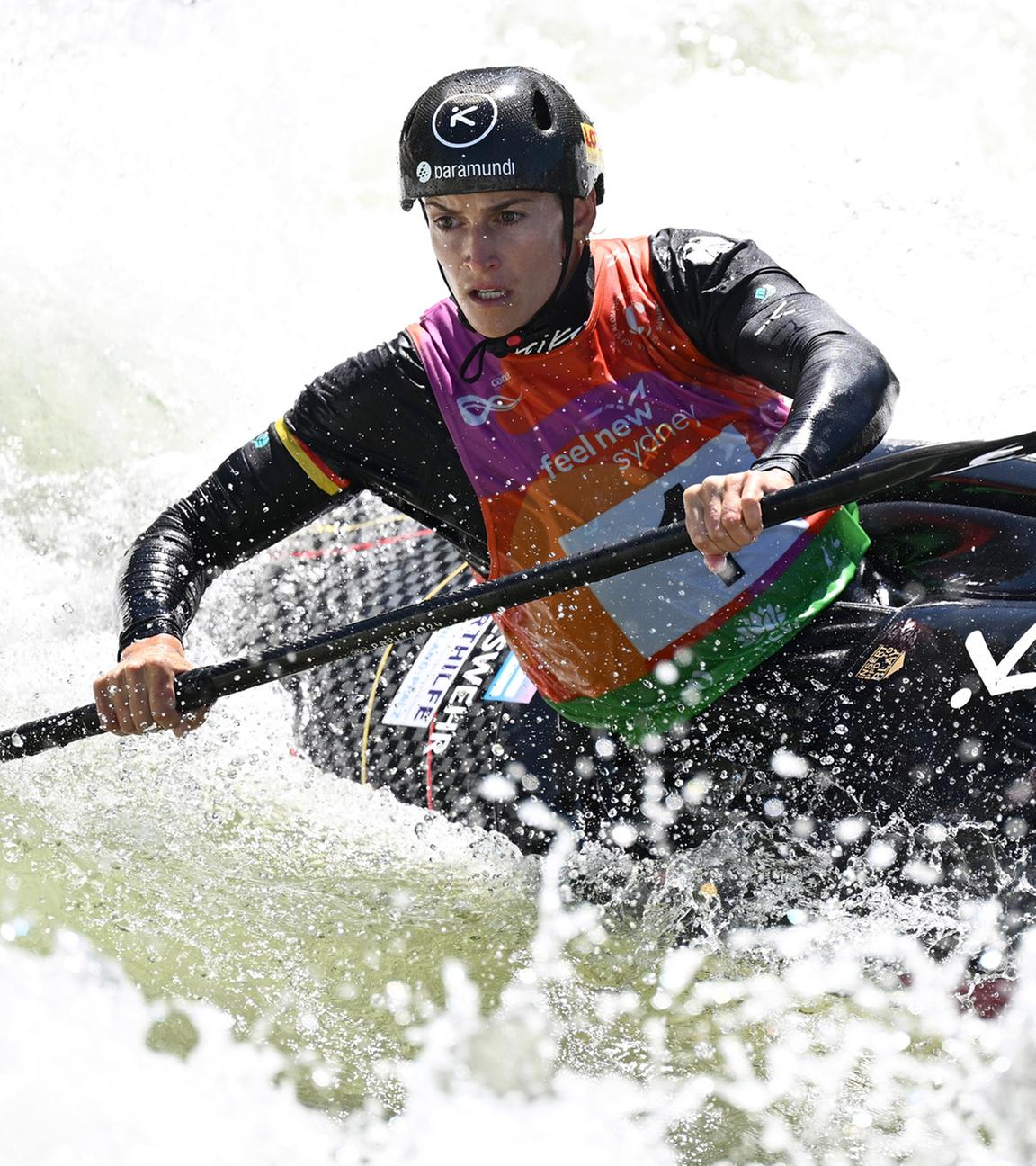  Ricarda Funk aus Deutschland während des Kajak-Halbfinales der Damen bei den ICF Kanuslalom-Weltmeisterschaften am 03.10.2025 im Penrith Whitewater Stadium in Sydney.