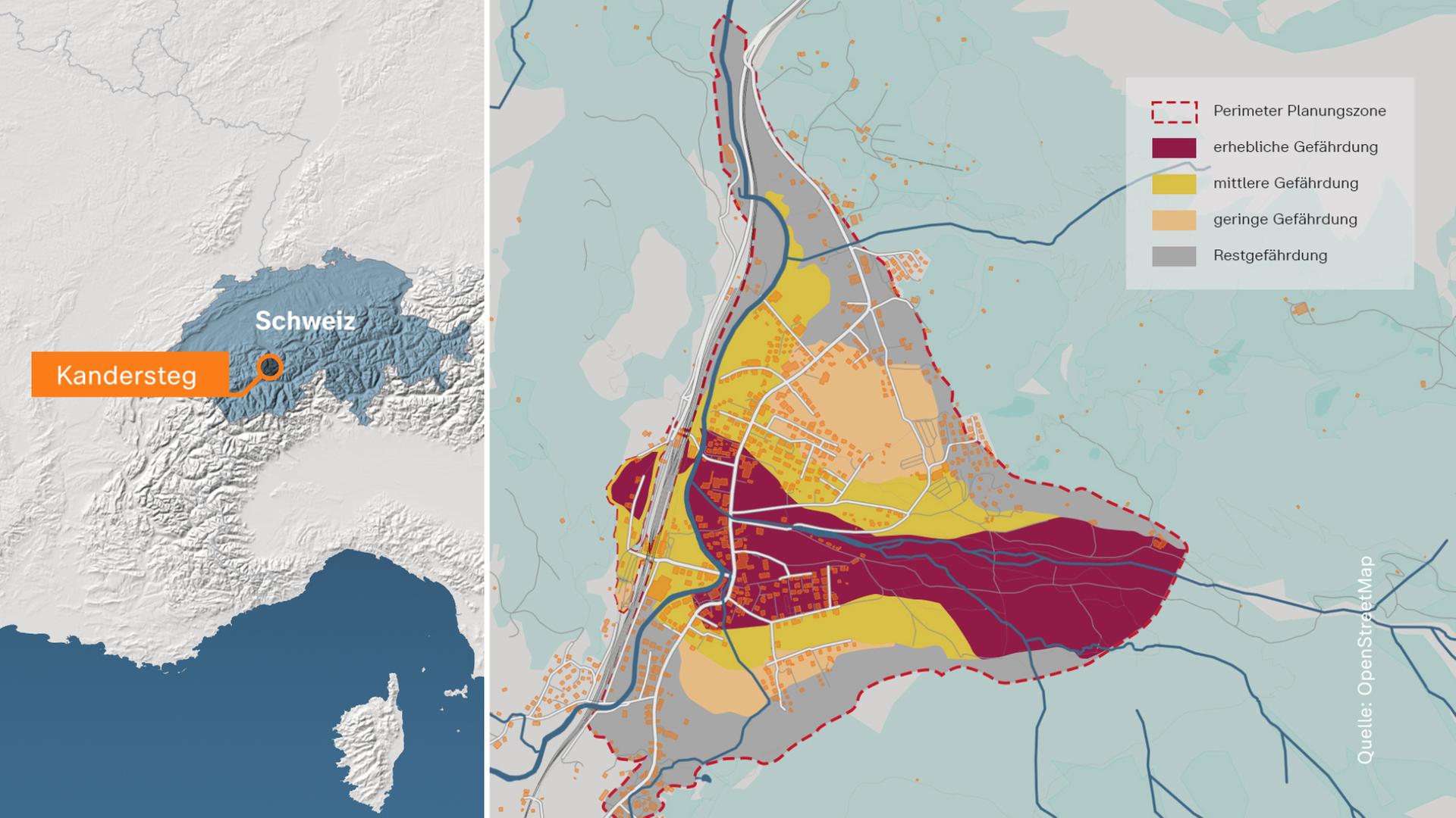 Grafik: Gefährdungsgebiete um Kandersteg