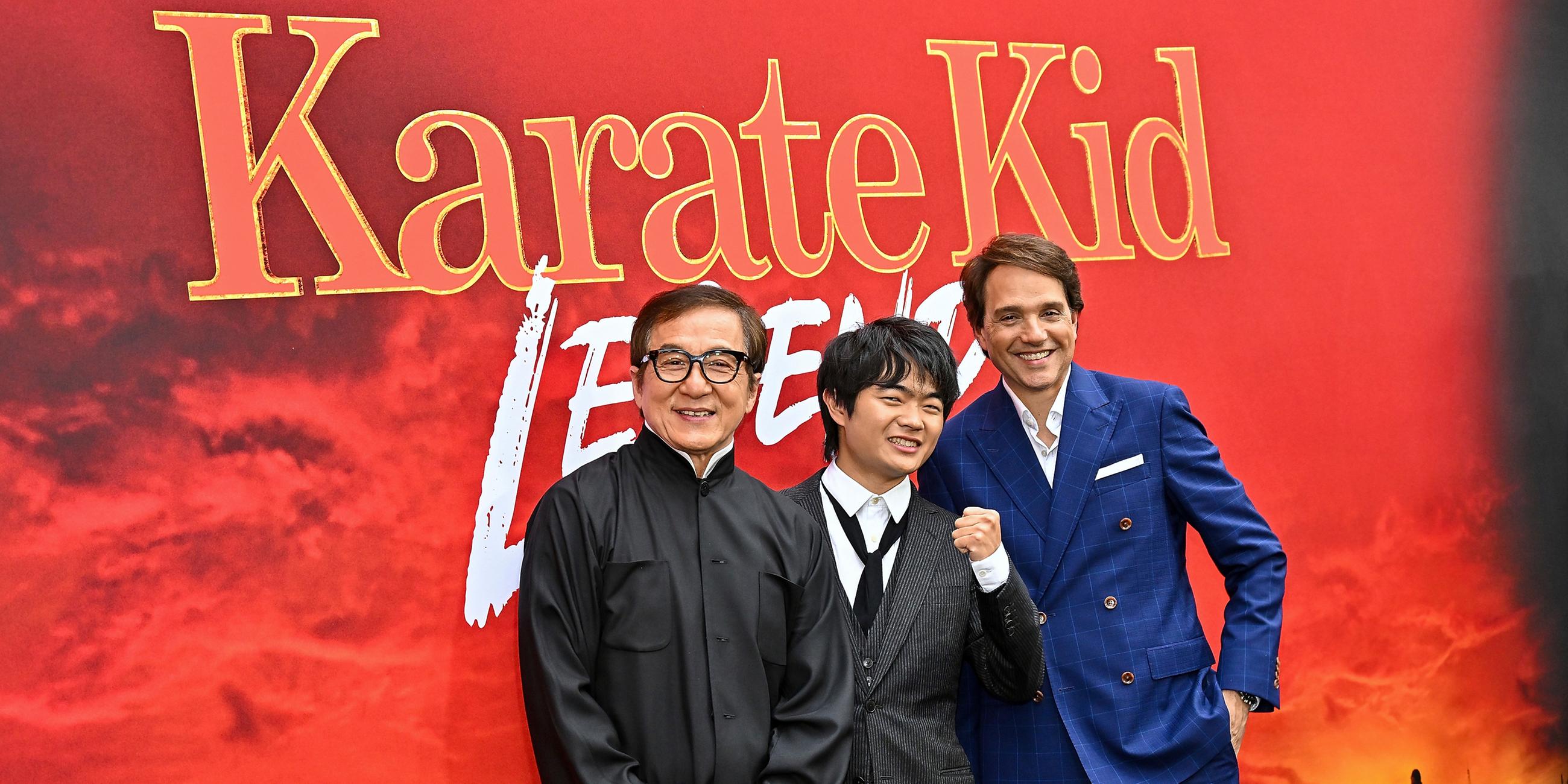 Schauspieler (von links beginnend): Jackie Chan, Ben Wang und Ralph Macchio