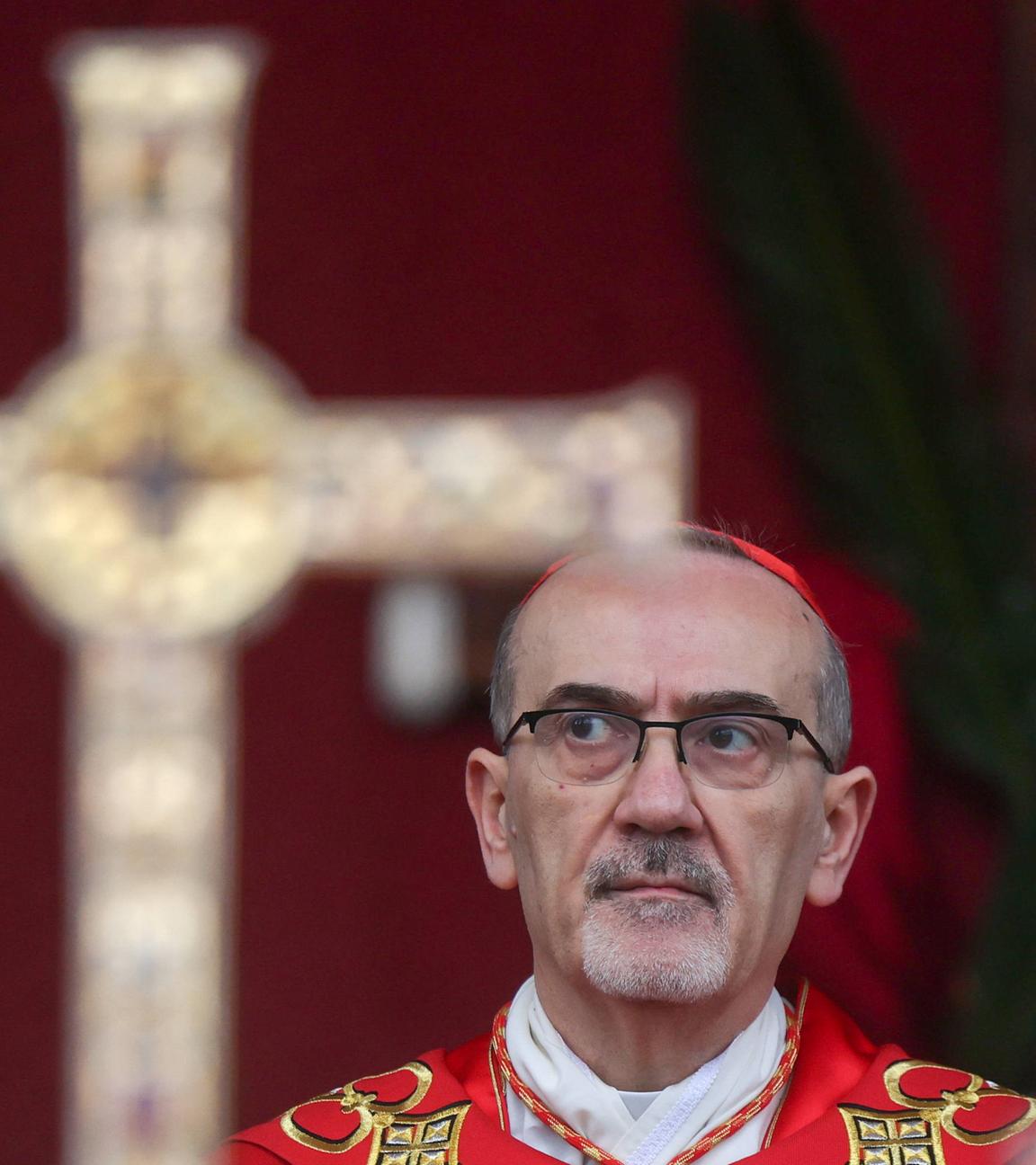 Kardinal Pierbattista Pizzaballa, der lateinische Patriarch von Jerusalem, hält am 29.03.2026 in Jerusalem einen Gebetsgottesdienst zum Palmsonntag ab, nachdem die traditionelle Palmsonntagsprozession vom Ölberg aufgrund von Beschränkungen für Großversammlungen und des Konflikts der USA und Israels mit dem Iran abgesagt worden war.