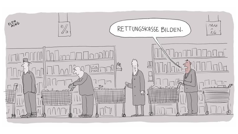 Der mit 500 Euro dotierte Sonderpreis für den besten Newcomer - in diesem Jahr erstmals vergeben - geht an Flemming und seine Karikatur "Rettungskasse".  