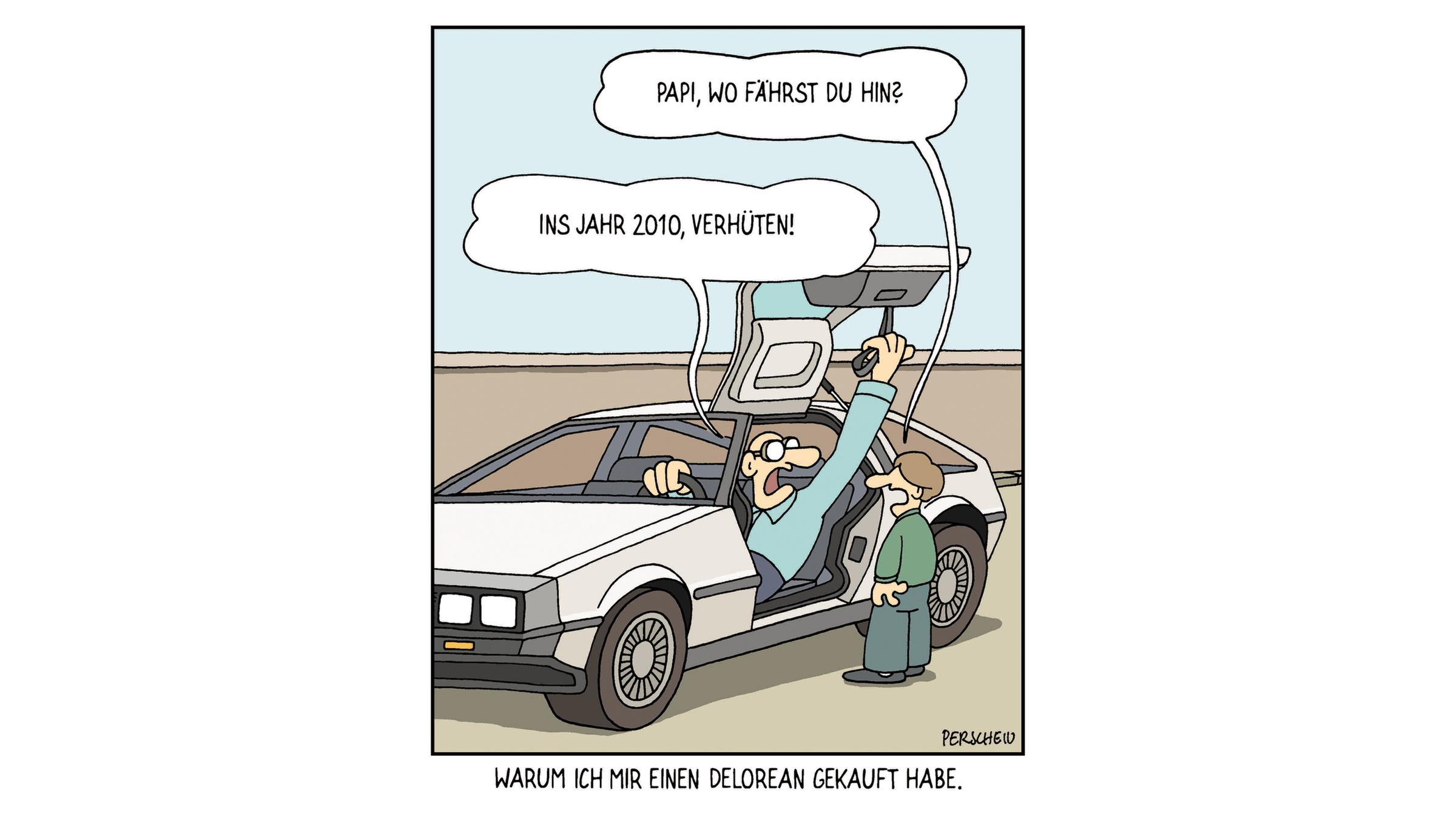 … oder Martin Perscheid, Cartoonist aus dem nordrhein-westfälischen Wesseling. Seine Karikatur "Delorean" ging allerdings leer aus, …