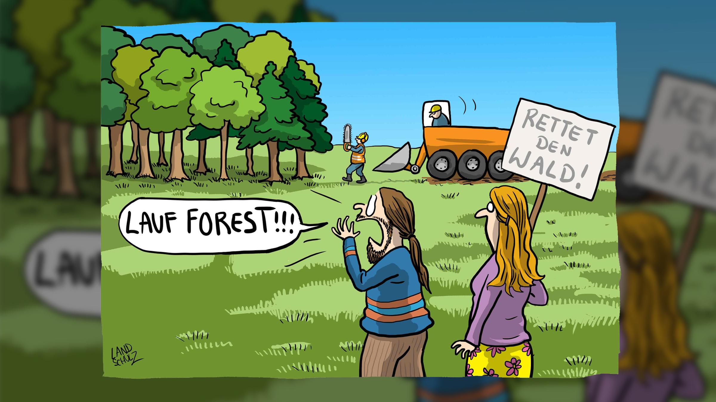 ... wie auch "Lauf Forest!" von Dorthe Landschulz. Die Bilder seien allerdings alle gut, meint Jury-Mitglied Achim Frenz. Für ihn sind Karikaturen optimal, …