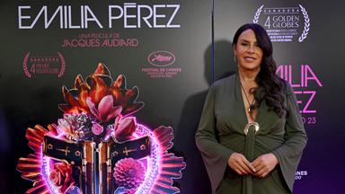 Die spanische Schauspielerin Karla Sofia Gascon kommt am 17.012025 zur Medienpräsentation des Films „Emilia Perez“ nach Bogota