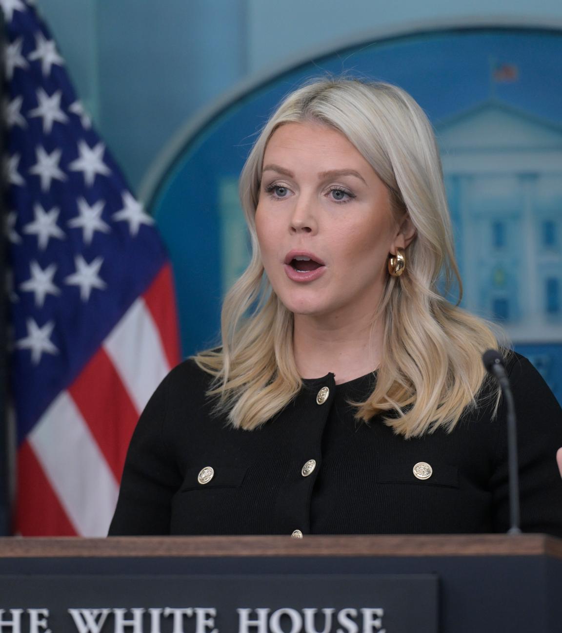 White-House-Sprecherin Karoline Leavitt spricht bei einer Pressekonferenz im Brady Press Briefing Room des Weißen Hauses in Washington, D.C.