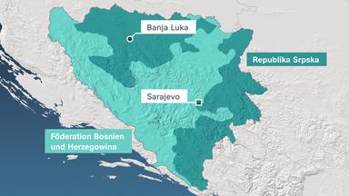 Die Karte von Bosnien und Herzegowina, die sich in die Förderation Bosnien und Herzegowina und die Republik Srpska aufteilt.