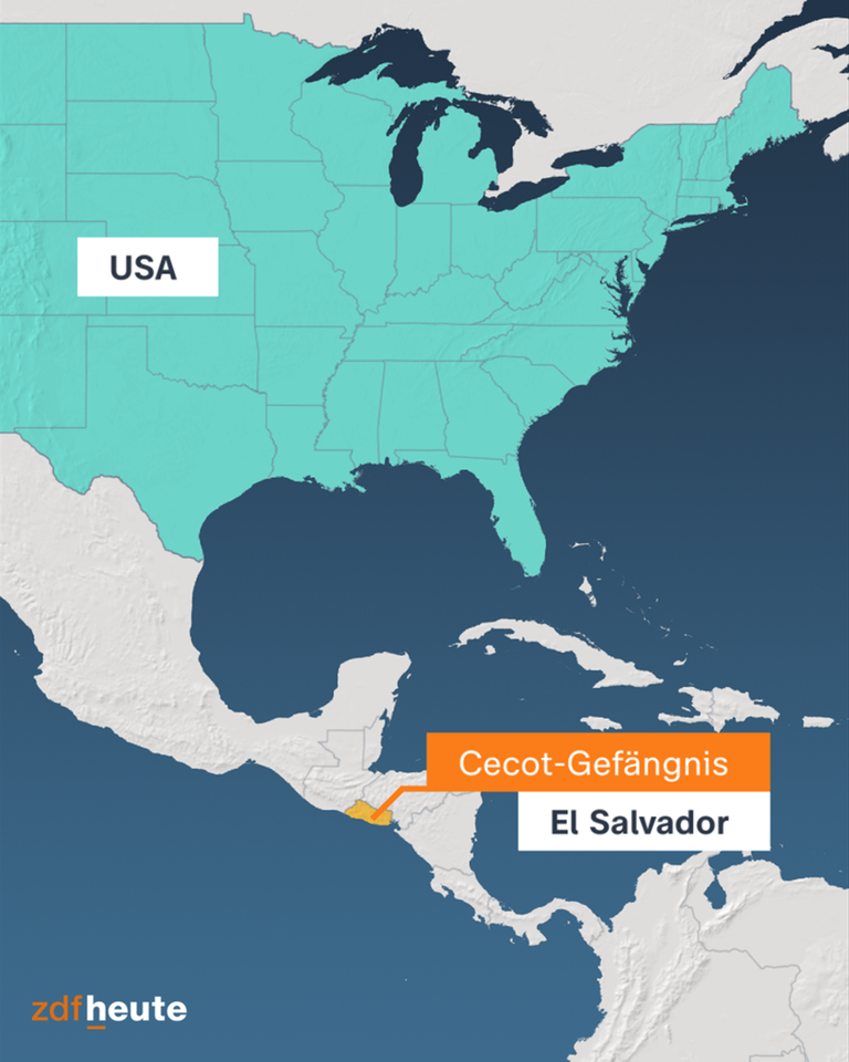 Karte Cecot-Gefängnis, El Salvador, USA