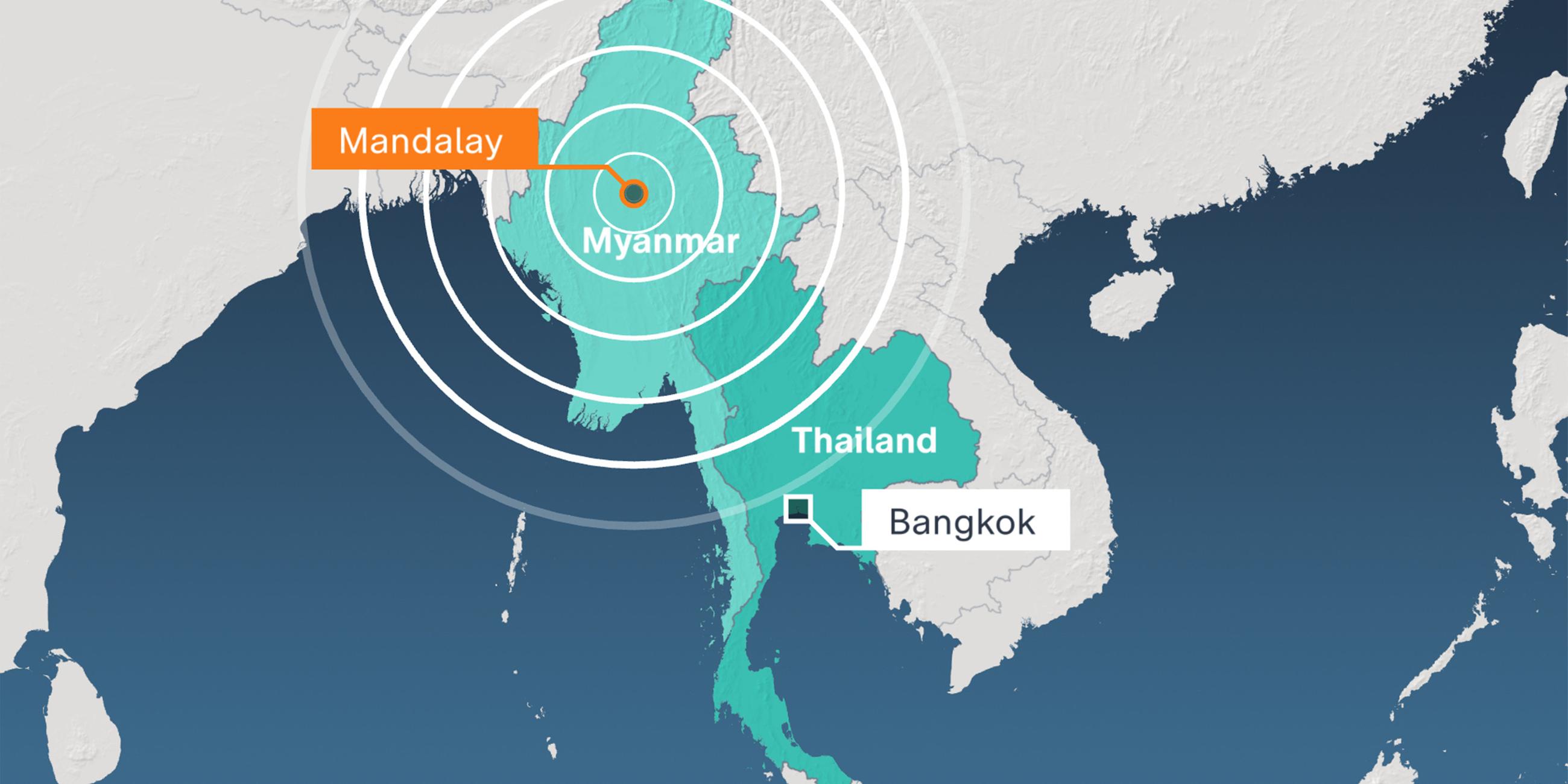 Karte: Erdbeben Epizentrum bei Mandalay, Myanmar