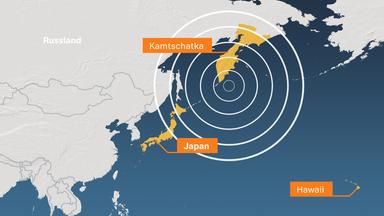 Karte: Seebeben vor Kamtschatka und Tsunami