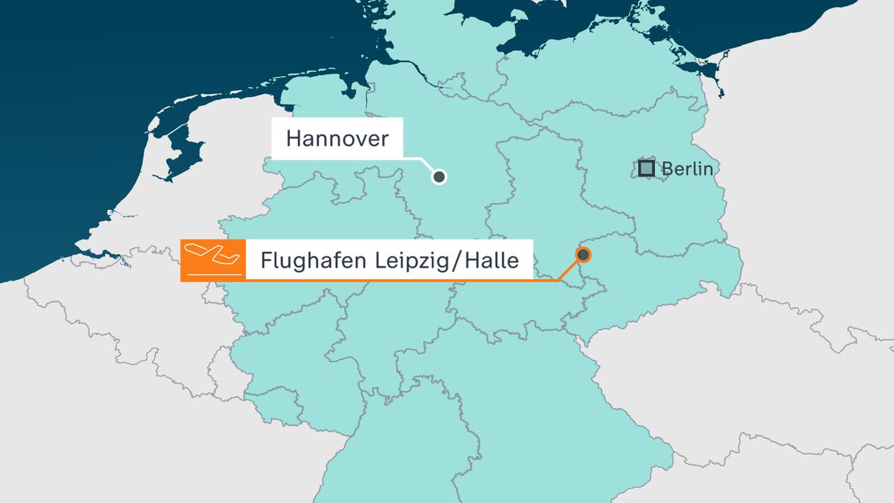 Karte: Flughafen Halle/Leipzig und Hannover