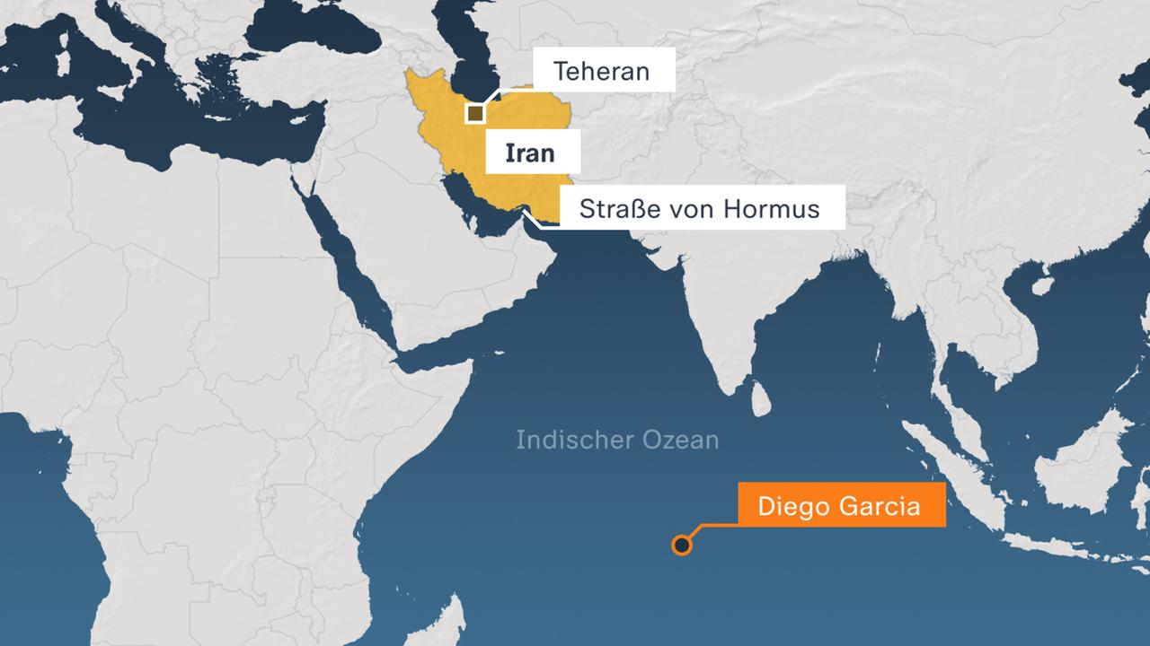Karte, Iran, Teheran, Diego Garcia