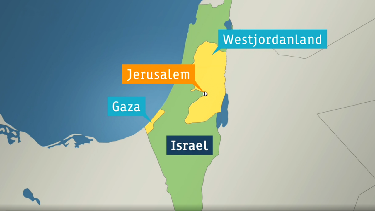 Karte von Israel mit Jerusalem, Gaza und Westjordanland