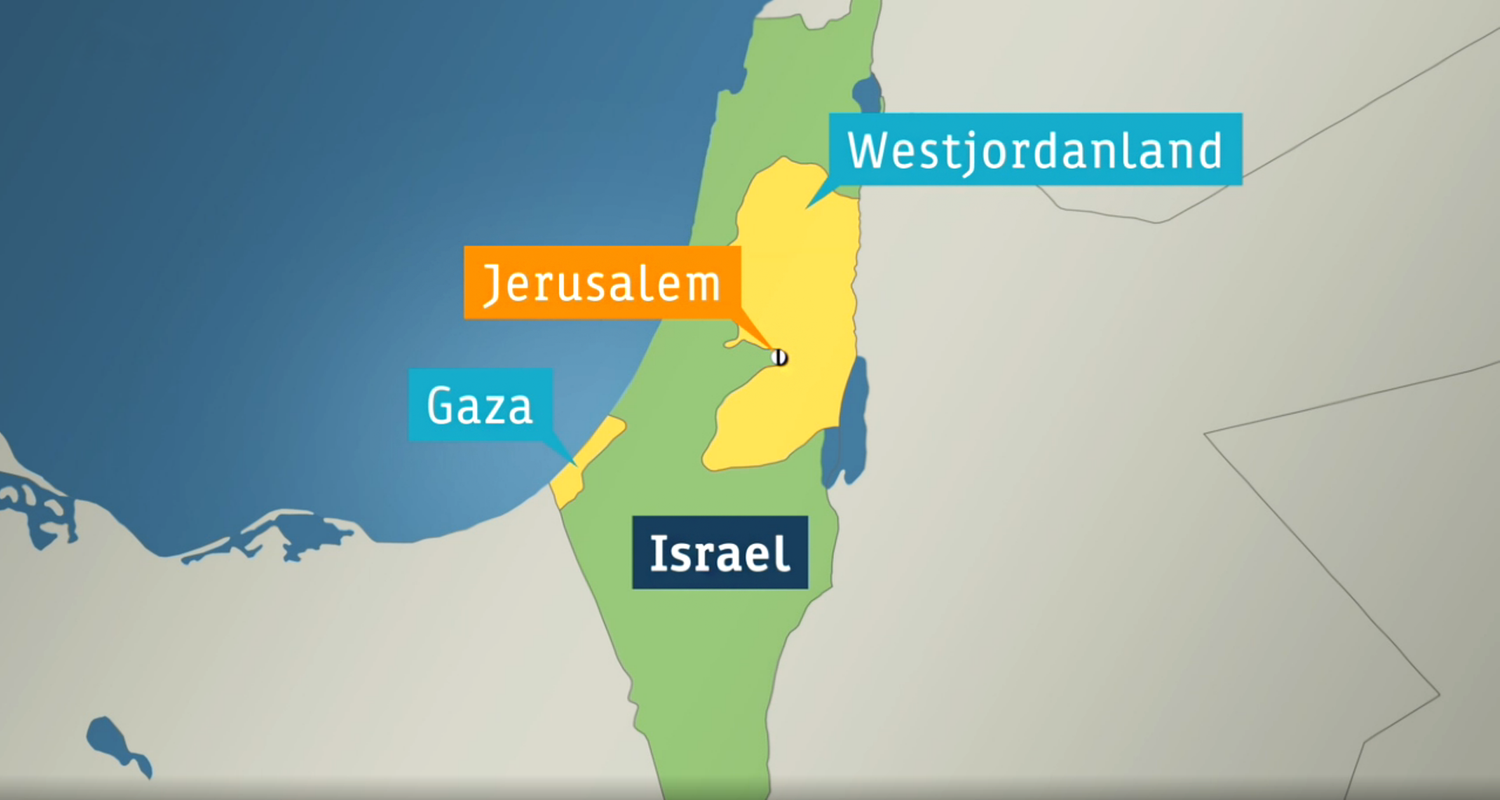 Karte von Israel mit Jerusalem, Gaza und Westjordanland