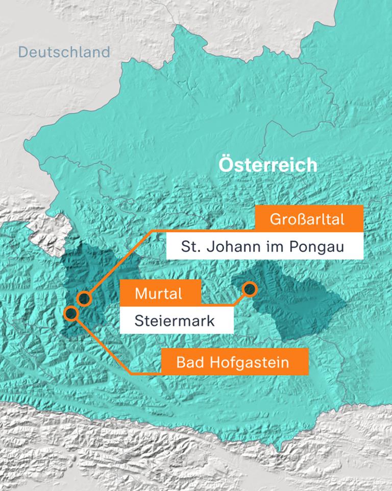 Karte: Lawinengebiet in Österreich - Großarltal - Murtal - Bad Hofgastein