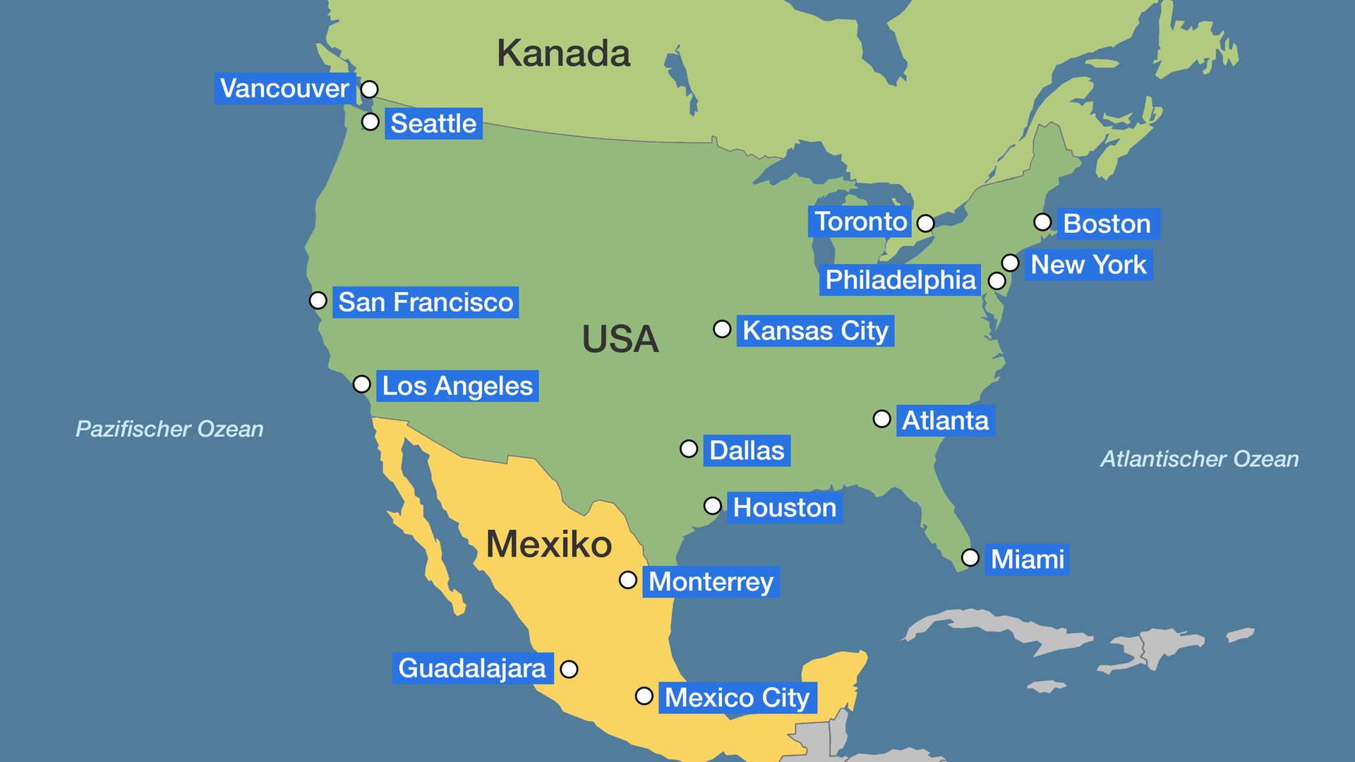 Karte: Nordamerika Kanada Mexiko