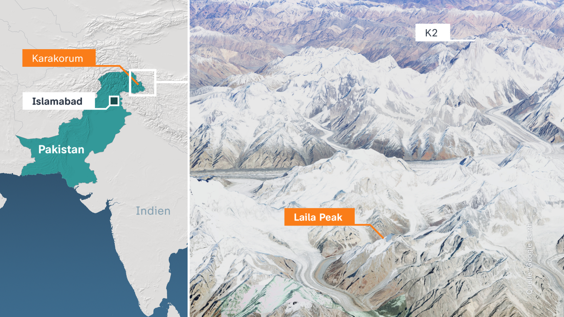Karte, Pakistan, Karakorum, Laila Peak