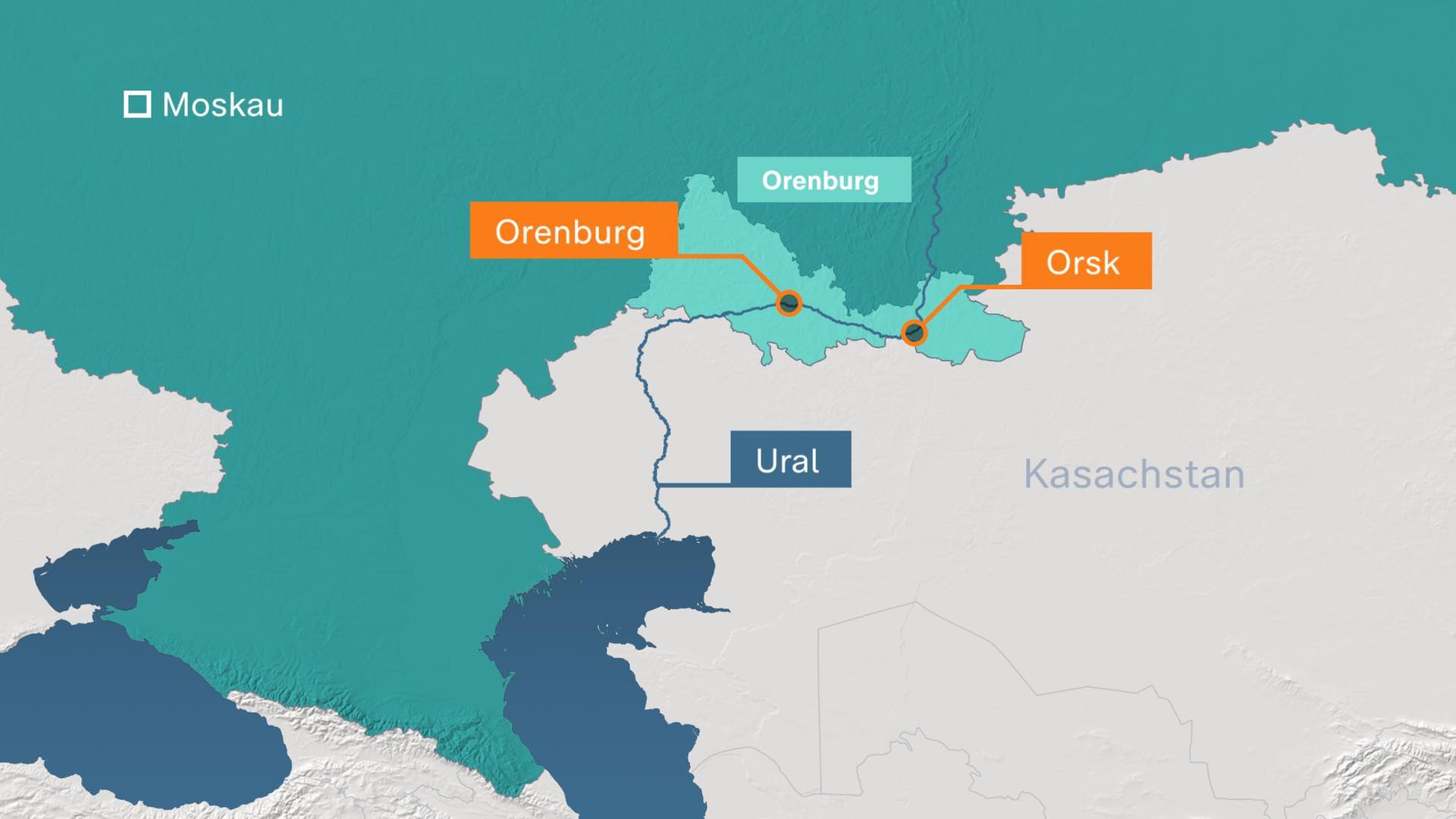 Karte, Russland, Ural, Überschwemmung