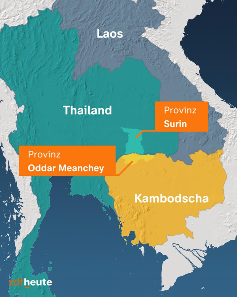 Karte: Thailand und Kambodscha mit den Provinzen Surin und Oddar Meanchey