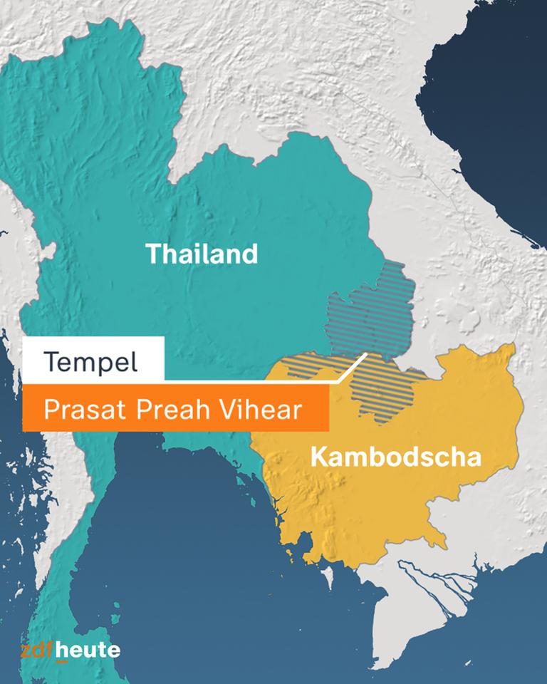 Karte: Thailand und Kambodscha mit dem Hindu-Tempel Prasat Preah Vihear