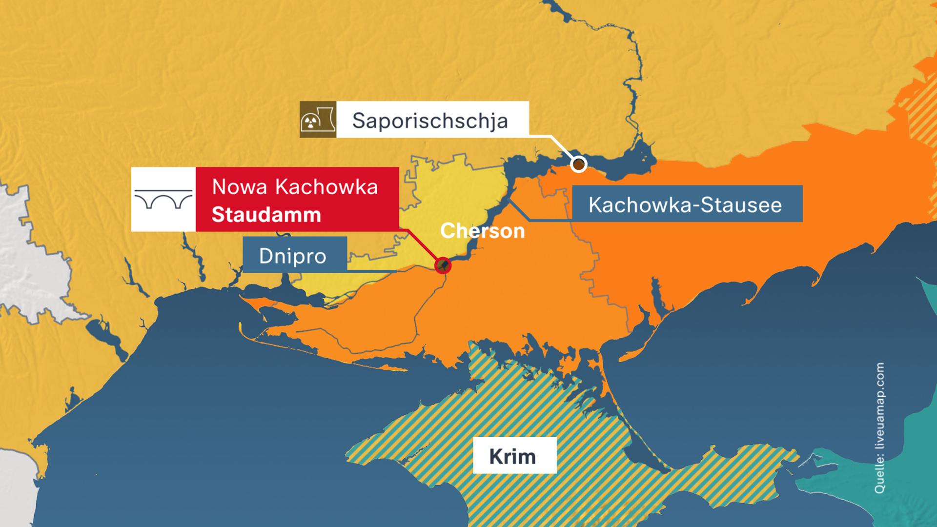 Karte Nowa Kachowka Staudamm