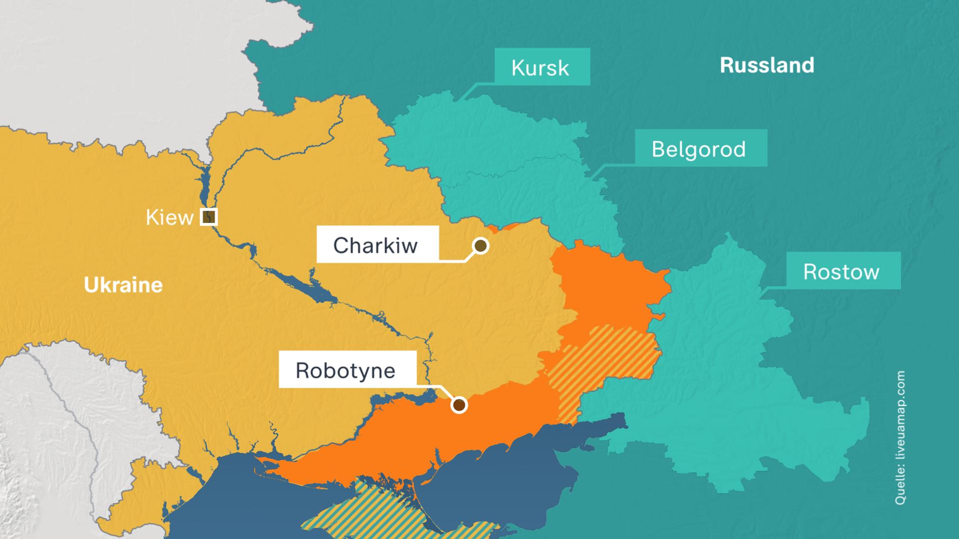 Karte: Frontverlauf und Umgebung Ukraine-Krieg