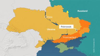 Karte: Ukraine, mit Frontverlauf und Pokrowsk (Stand: 31.10.2024)
