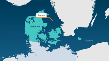 Karte die den Ort zeigt, wo der tote Wal in der nähe von Anholt angespühlt wurde.