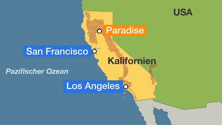 Karte: Waldbrand in Kalifornien