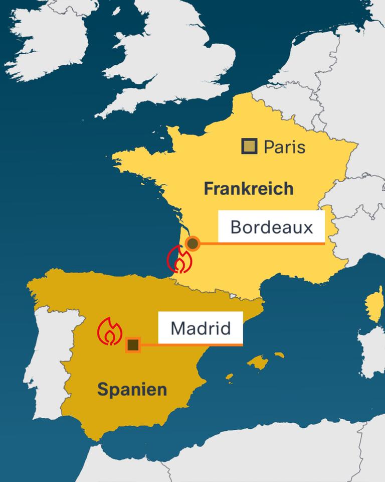Waldbrände in Frankreich und Spanien: Gebiete bei Bordeaux und Madrid sind betroffen