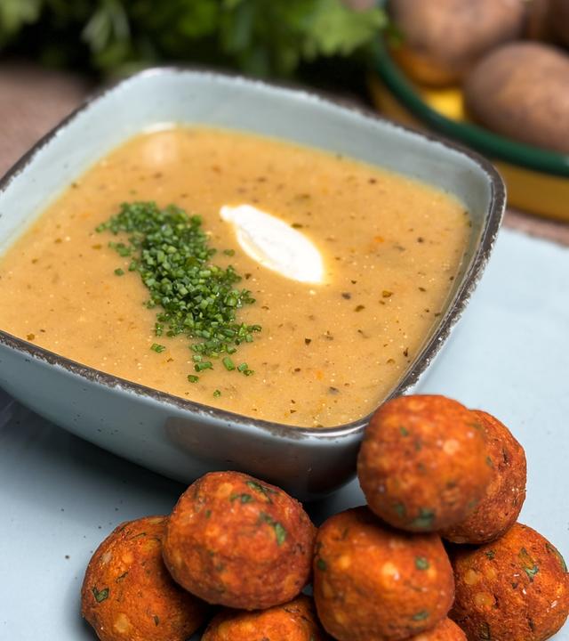 Kartoffelsuppe mit Linsenbällchen