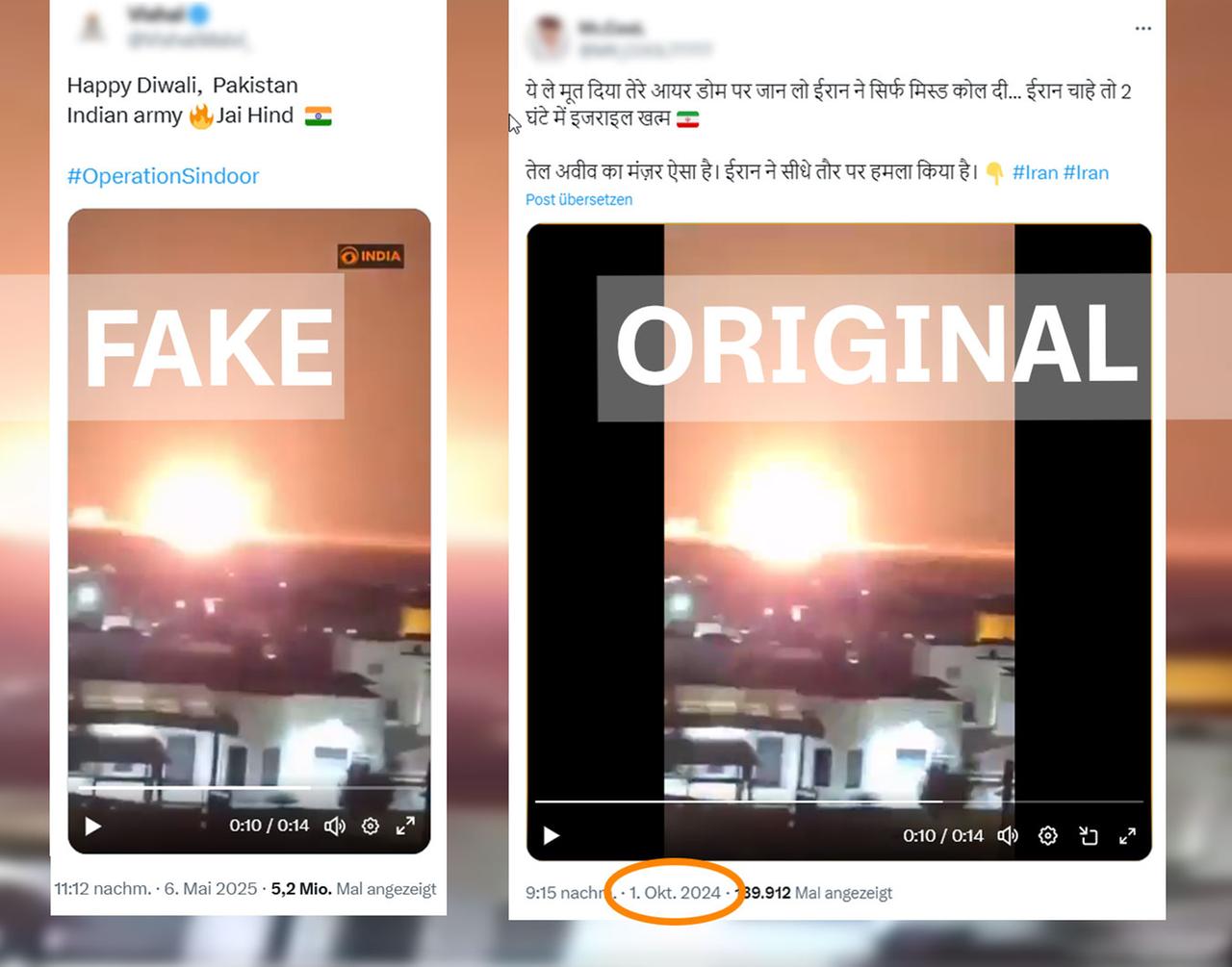 Videos im Netz sollen einen indischen Luftangriff in Pakistan zeigen, das Material stammt aber aus dem Gaza-Konflikt