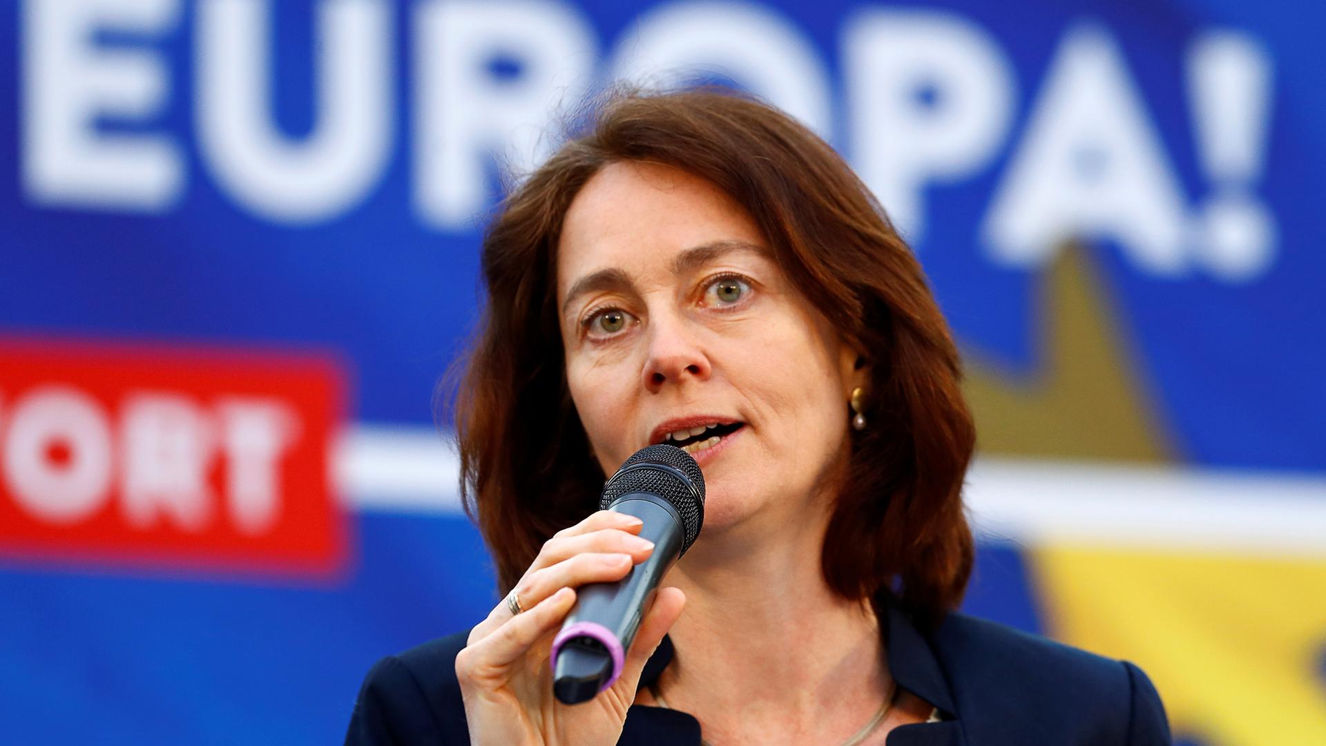 social democratic party top candidate for the upcoming european parliament election barley attends an eu election campaign rally