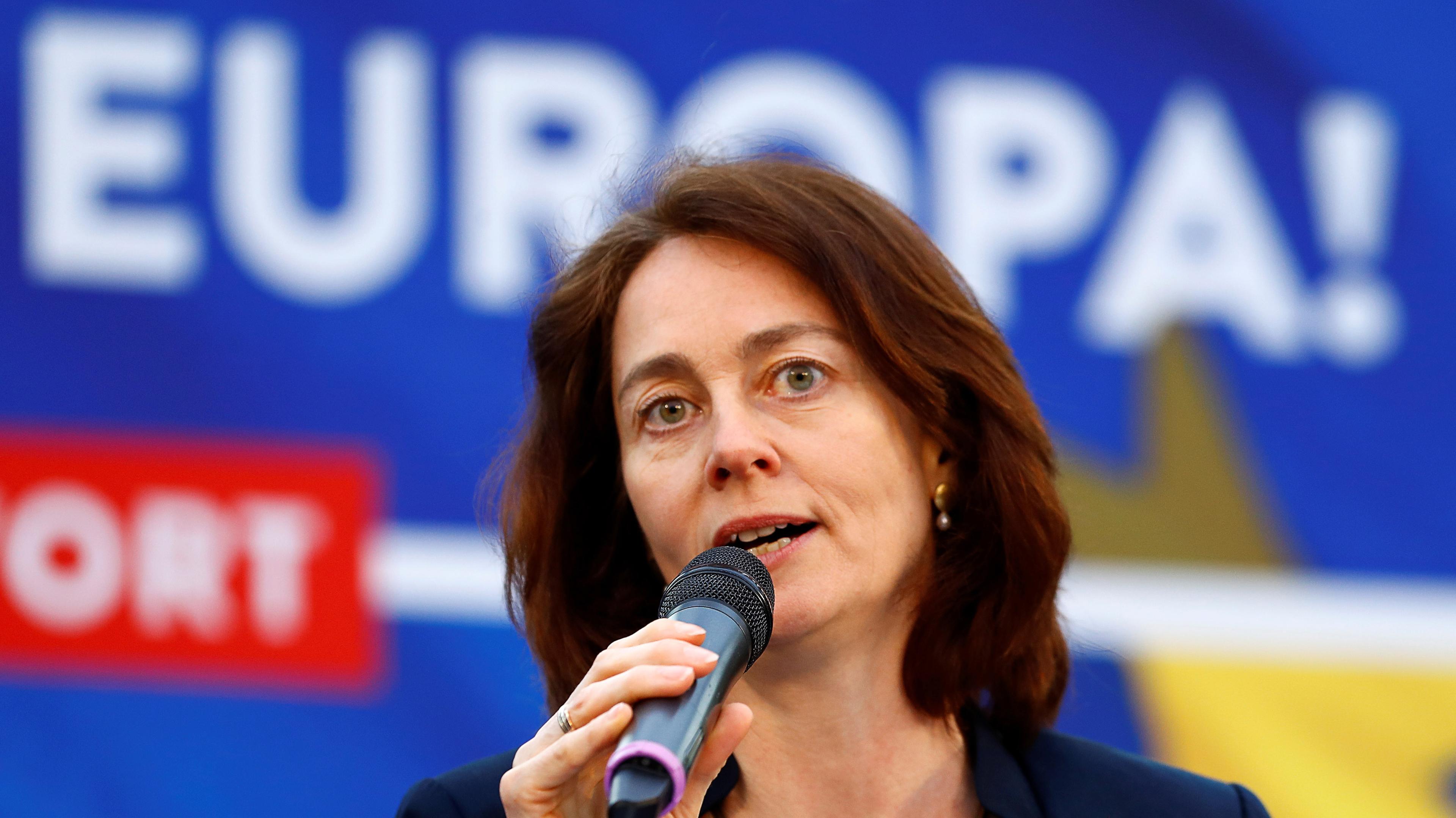 social democratic party top candidate for the upcoming european parliament election barley attends an eu election campaign rally