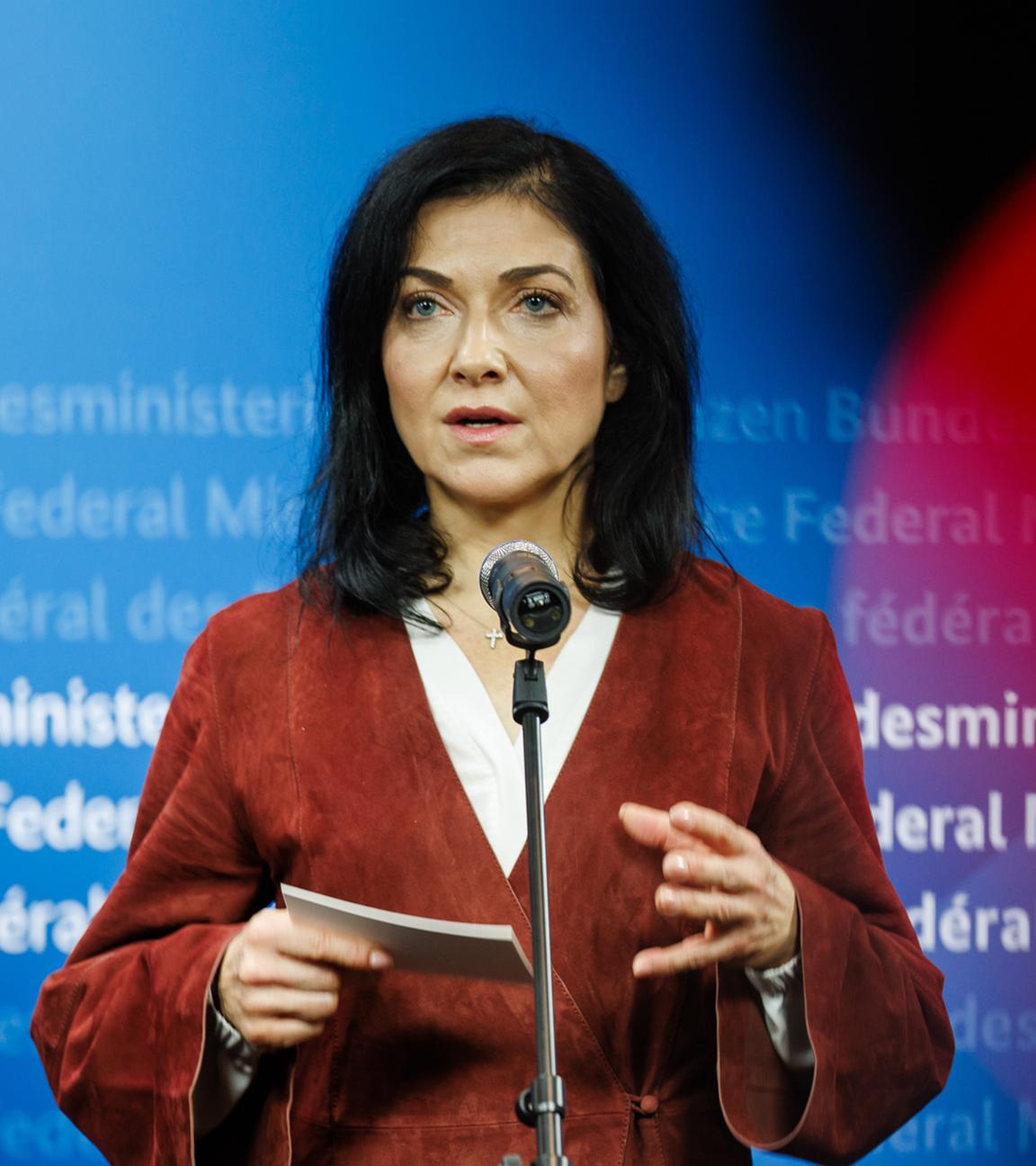 Bundeswirtschaftsministerin Katherina Reiche während einer Rede im Bundesfinanzministerium in Berlin am 01.10.2025.