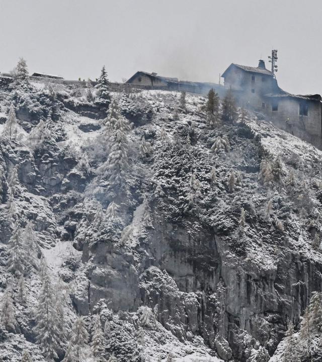 Das abgebrannte Berggasthaus Kehlsteinhaus – bekannt als "Eagle’s Nest" und ehemals Adolf Hitlers Bergrefugium – am 24. Oktober 2026.