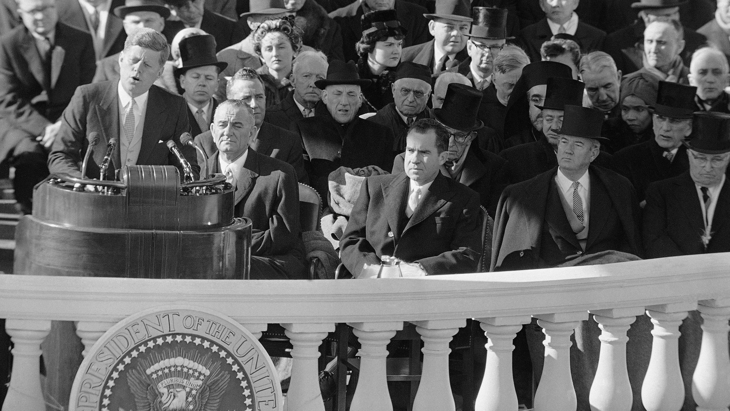 John F. Kennedy, der neue Präsident bei seiner Amtseinführung 1961.