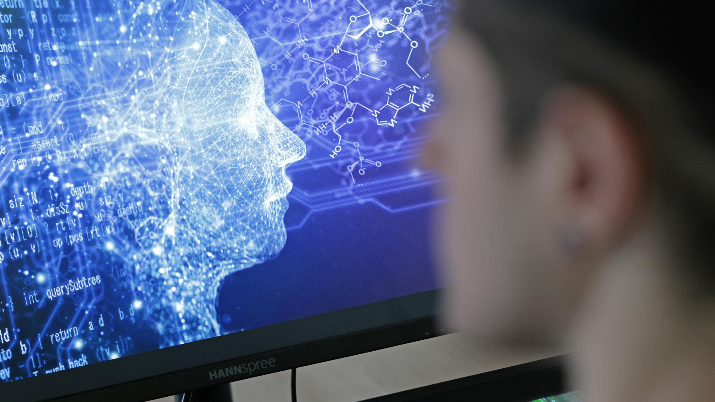 Das Bild zeigt eine Person im Computerraum die vor einem Bildschirm sitzt. (Symbolfoto)