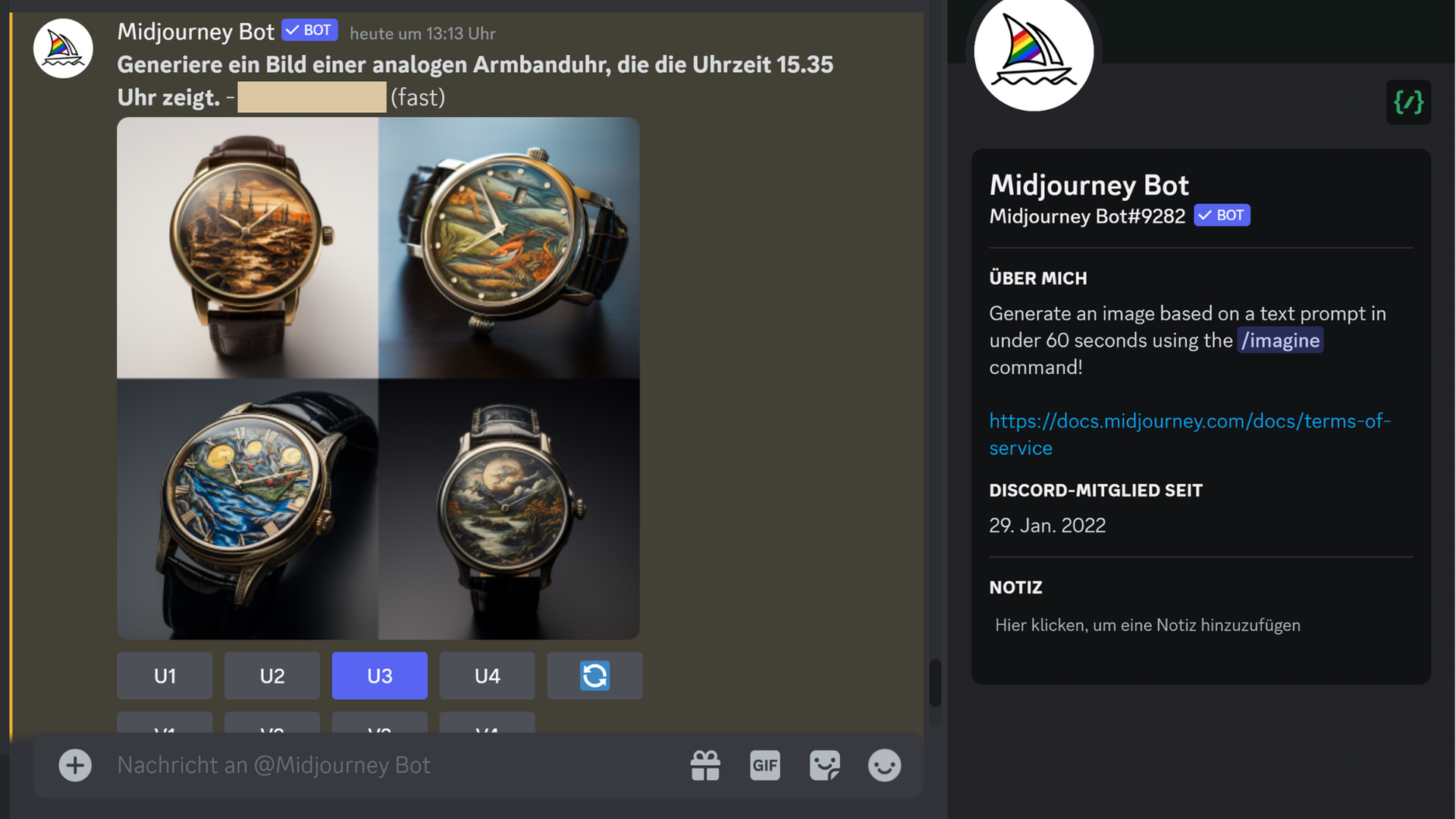 KI-Bildgenerator Midjourney gibt Bilder von Uhren aus
