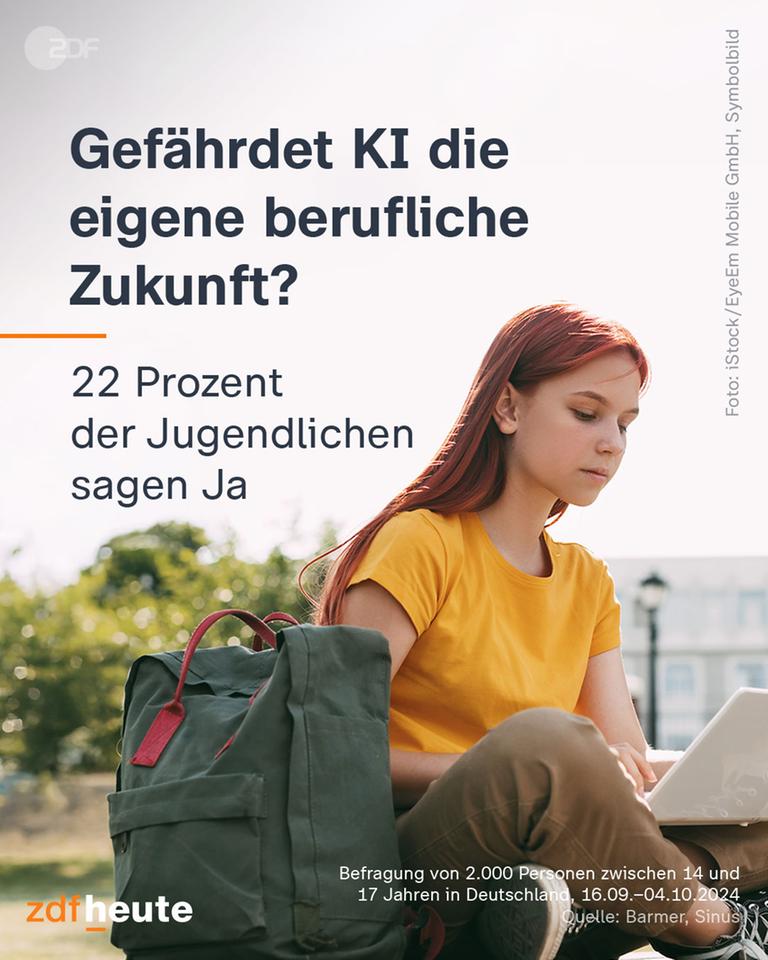 Eine Jugendliche sitzt draußen mit einem Laptop auf dem Schoß.