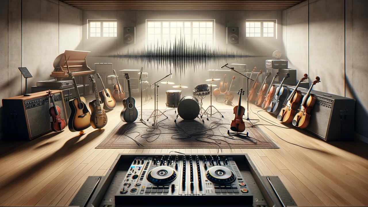 Klangwellen im Instrumentenraum - KI-generiertes Bild
