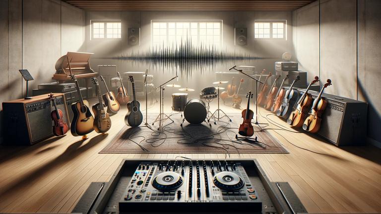 Klangwellen im Instrumentenraum - KI generiertes Bild