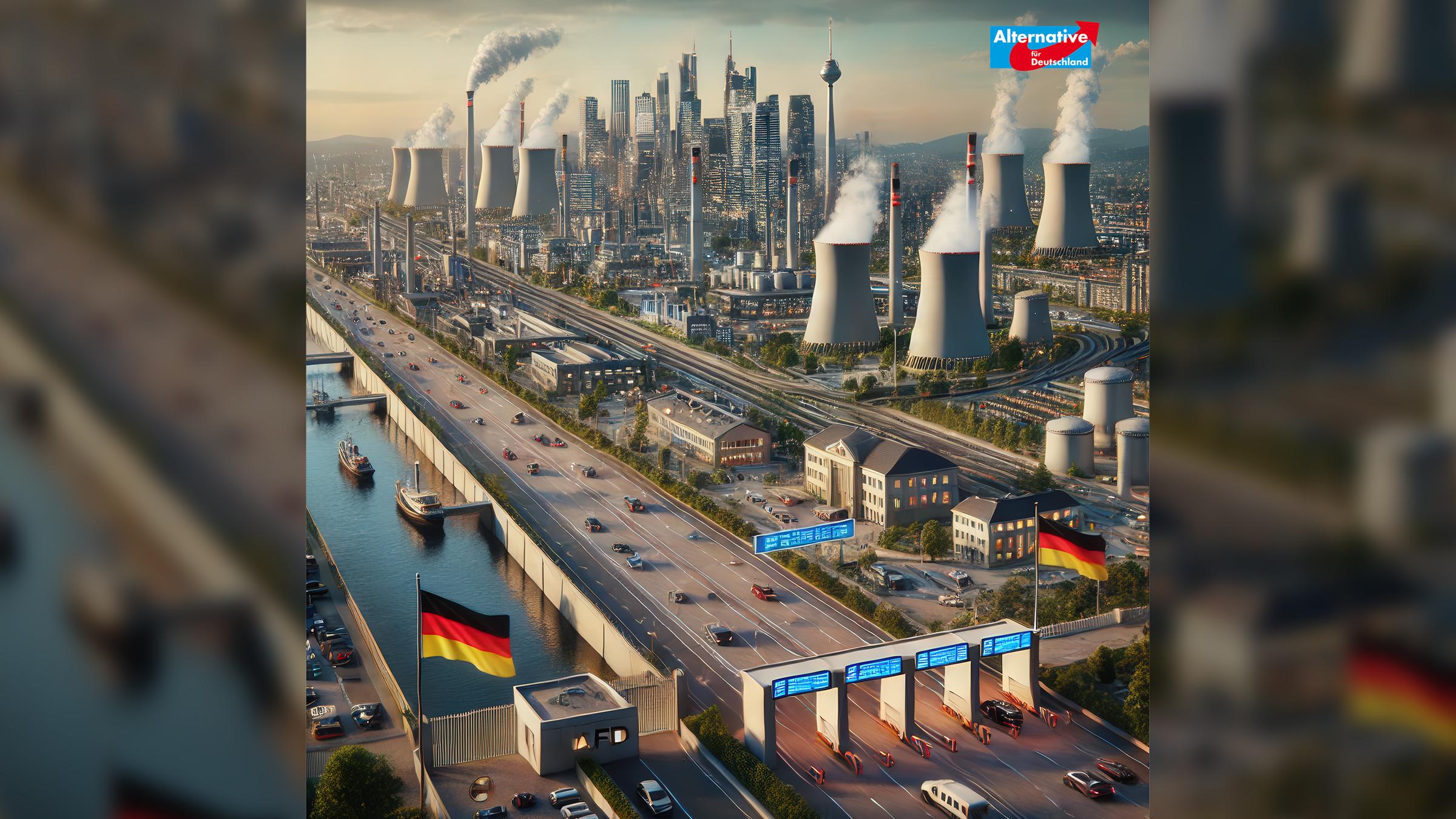 KI-Zukunftsvision, AfD, Das Bild wurde mit Künstlicher Intelligenz auf Basis des Parteiprogramms generiert.