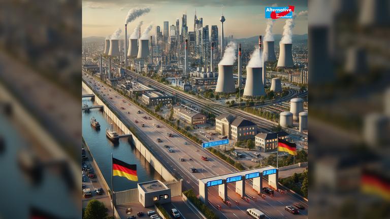 KI-Zukunftsvision, AfD, Das Bild wurde mit Künstlicher Intelligenz auf Basis des Parteiprogramms generiert.