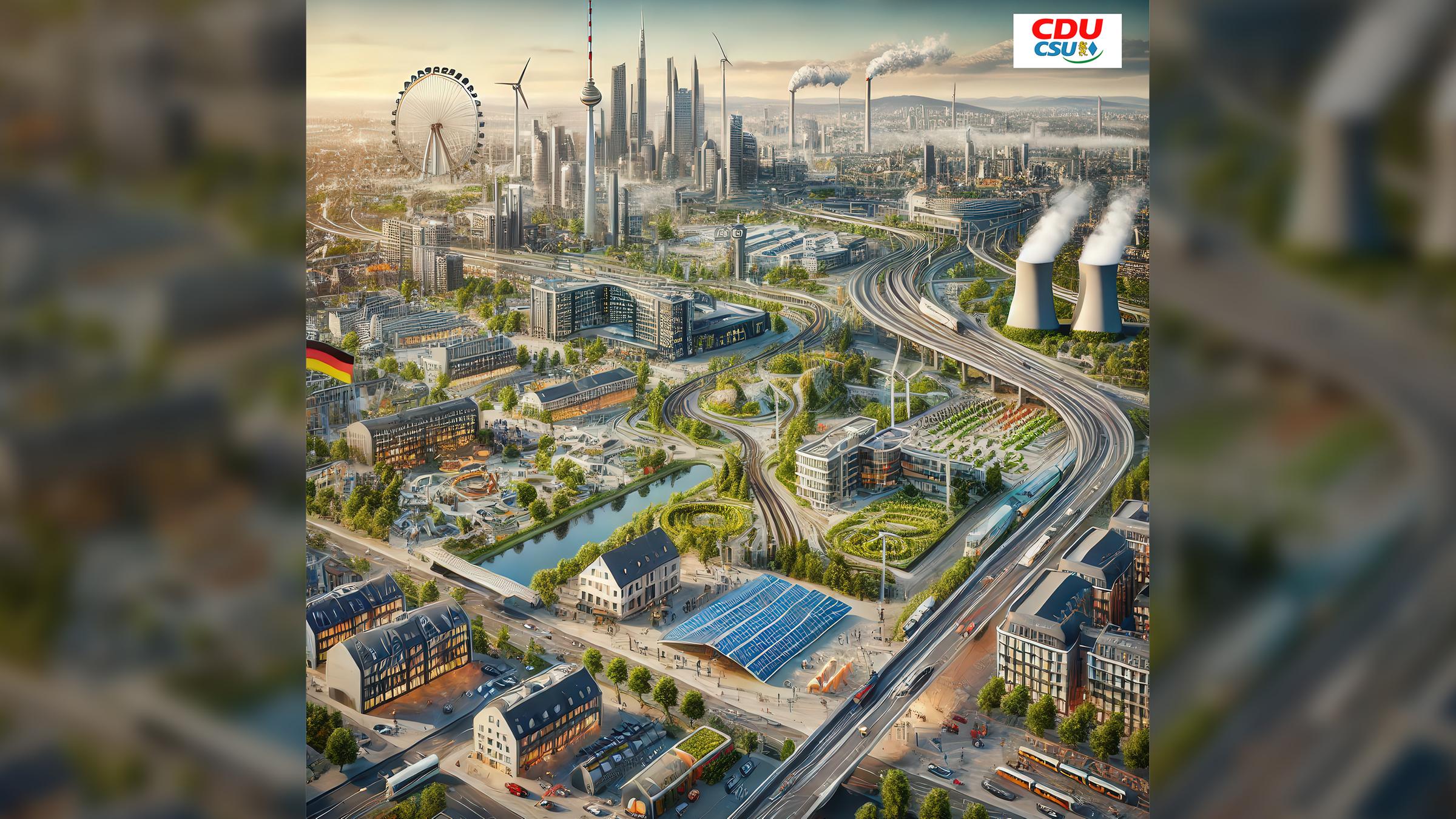 KI-Zukunftsvision, CDU, Das Bild wurde mit Künstlicher Intelligenz auf Basis des Parteiprogramms generiert.